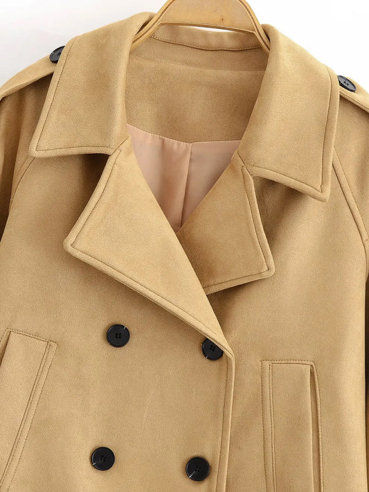 Stylish Double-Breasted Long-Sleeved Coat