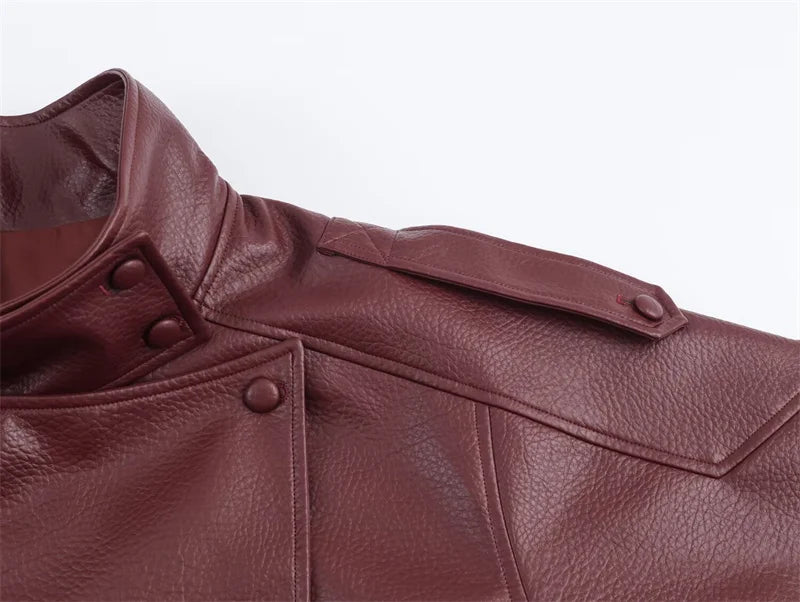 Women’s Pebble Faux Leather Biker Jacket – Black Long Sleeve