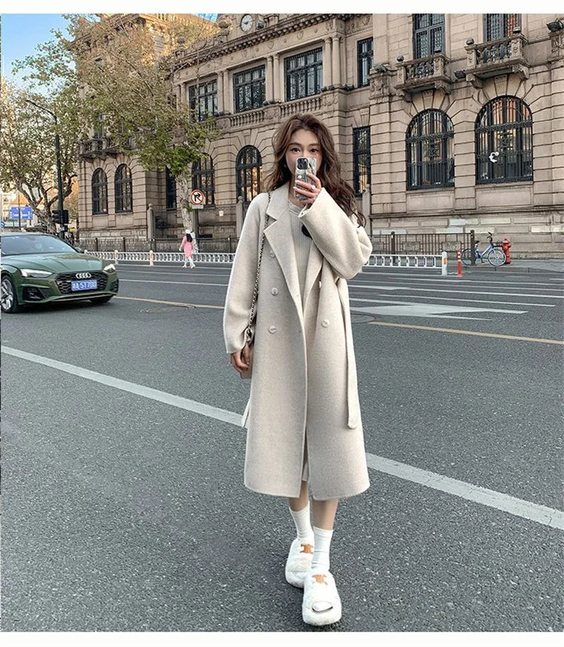 Double-Sided Cashmere Coat with Belt