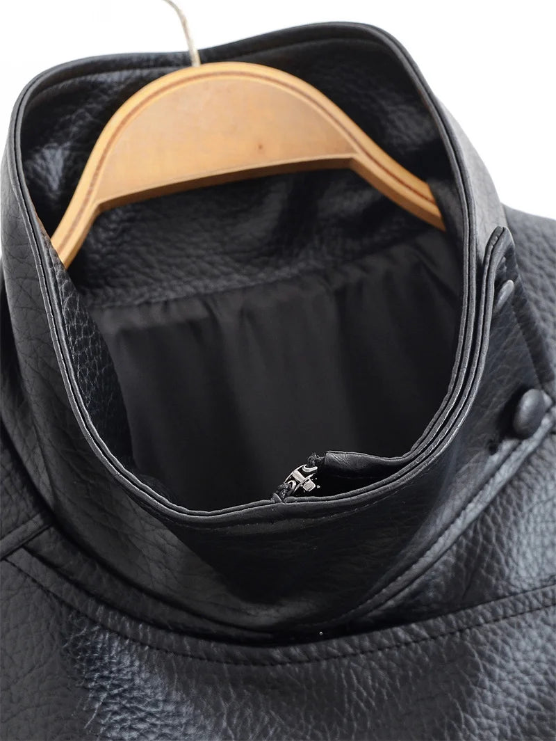 Women’s Pebble Faux Leather Biker Jacket – Black Long Sleeve