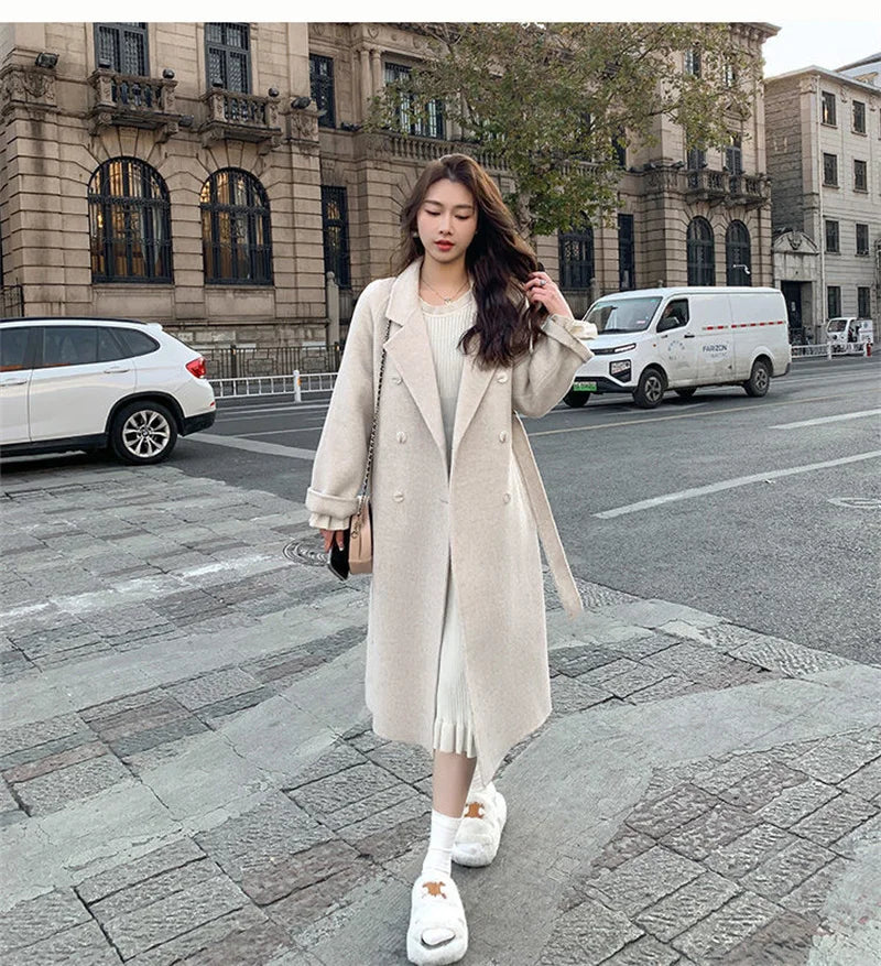 Double-Sided Cashmere Coat with Belt
