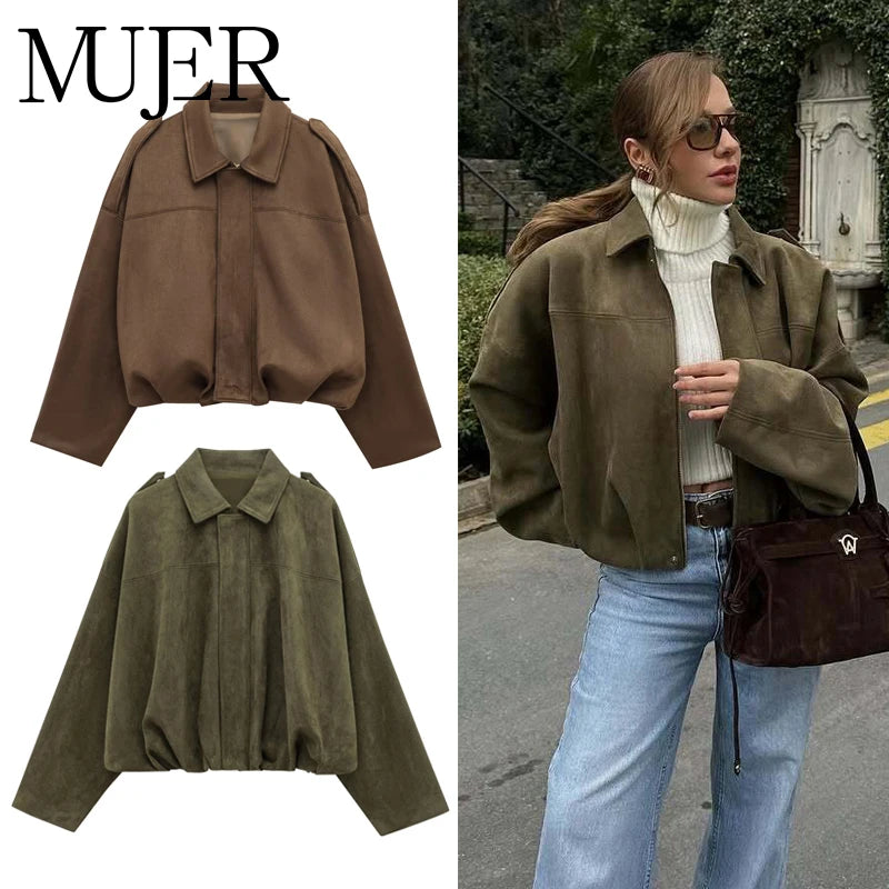 MUJER Suede Bomber Jacket – Oversized Streetwear