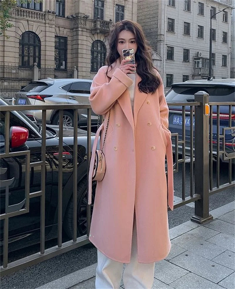 Double-Sided Cashmere Coat with Belt
