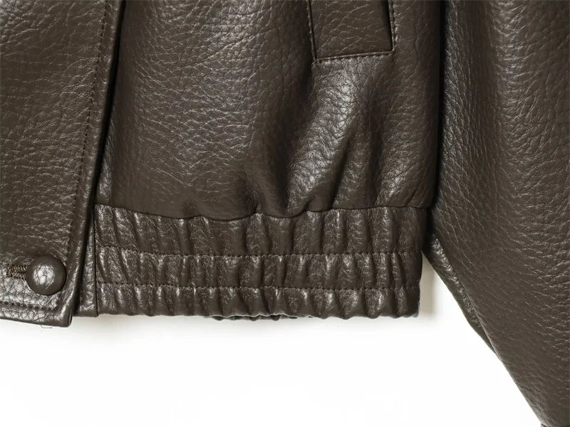 Women’s Pebble Faux Leather Biker Jacket – Black Long Sleeve