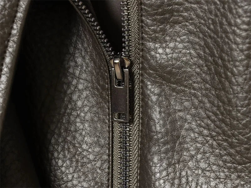 Women’s Pebble Faux Leather Biker Jacket – Black Long Sleeve