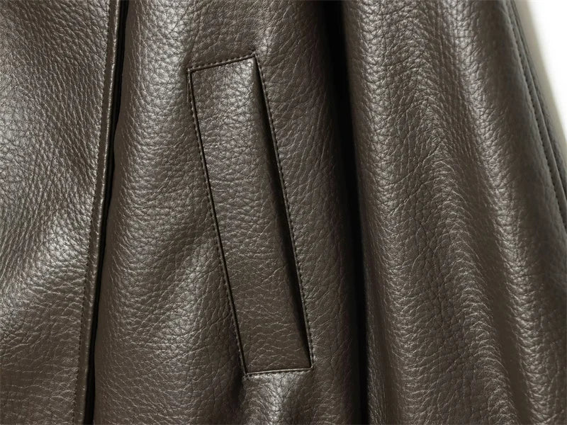 Women’s Pebble Faux Leather Biker Jacket – Black Long Sleeve