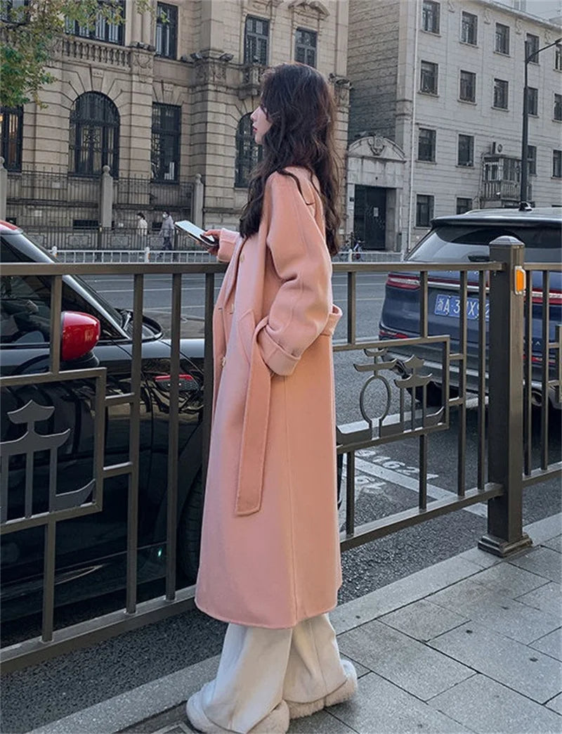 Double-Sided Cashmere Coat with Belt